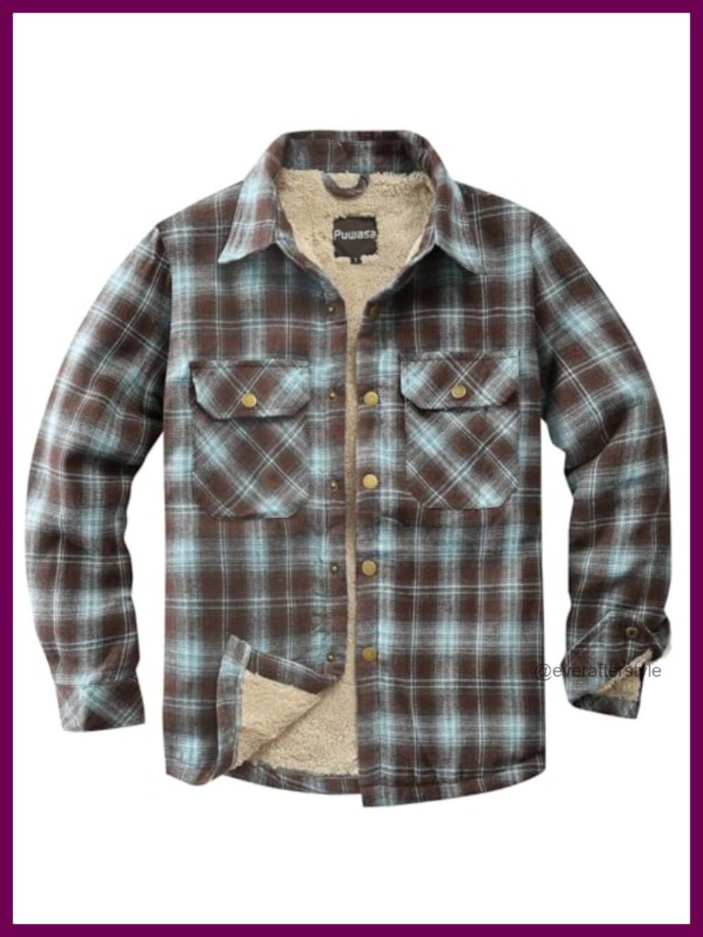 Men's Sherpa Lined Cotton Flannel Shirt Jacket Plaid Button Front Coat Pockets